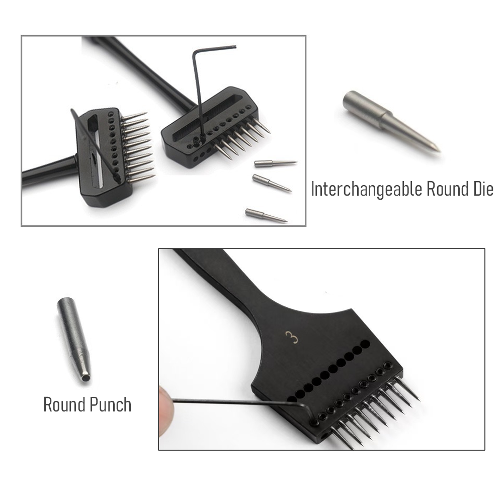 Precision Leather Stitching Punch with Interchangeable Round Dies