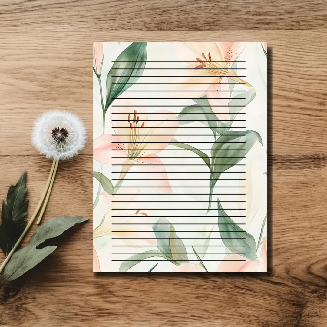 24 sheet Blossom & Lines – 8.5" x 11" Letter Size Floral Stationery Paper
