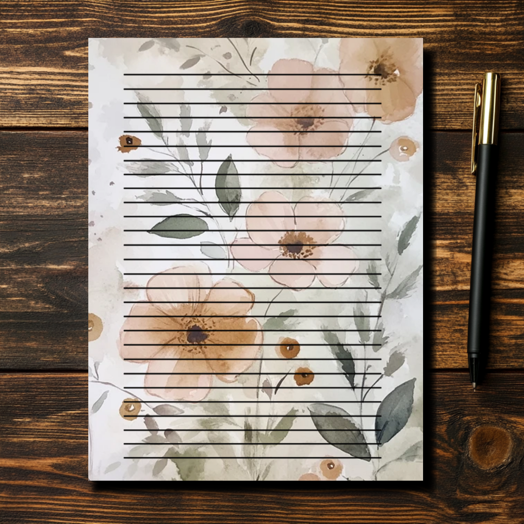 24 sheet Blossom & Lines – 8.5" x 11" Letter Size Floral Stationery Paper
