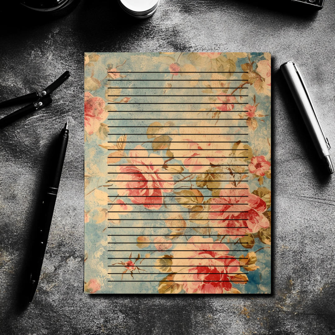 24 sheet Blossom & Lines – 8.5" x 11" Letter Size Floral Stationery Paper