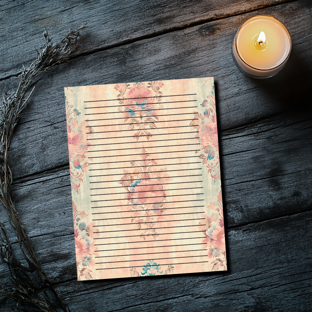 24 sheet Blossom & Lines – 8.5" x 11" Letter Size Floral Stationery Paper