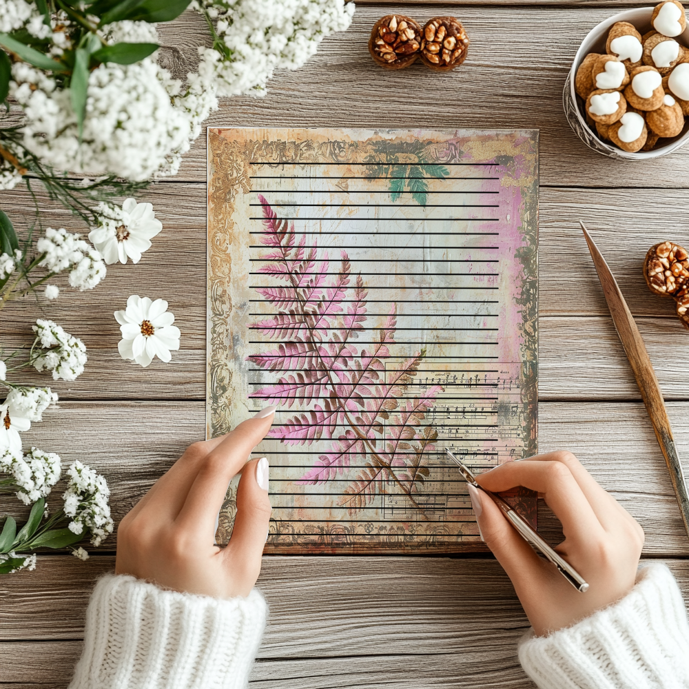 24 sheet Blossom & Lines – 8.5" x 11" Letter Size Floral Stationery Paper