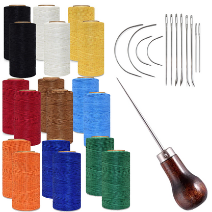 Waxed Thread, Leather Needles & Awl Set