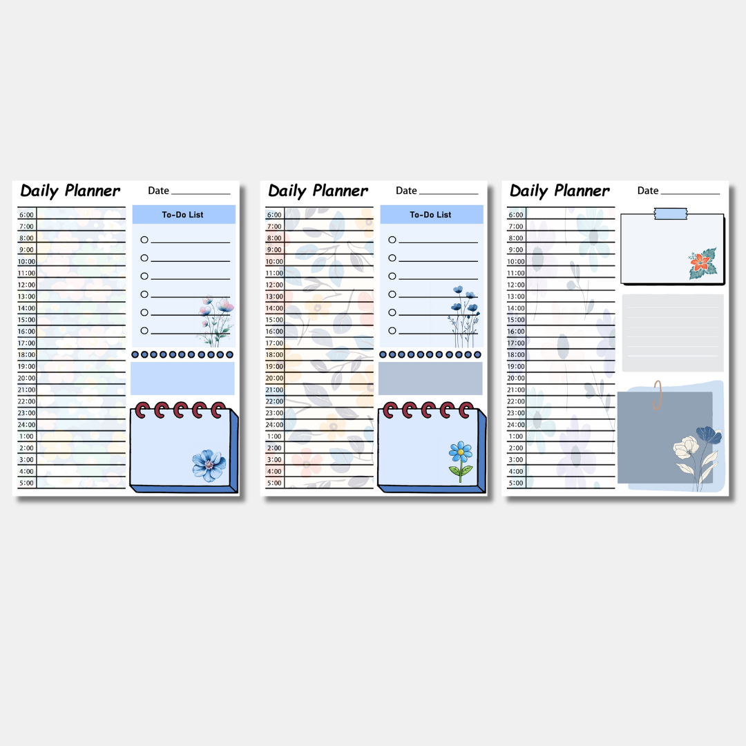 Floral Daily Planner Pad – 24-Hour Time
