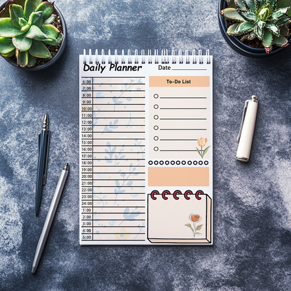 Floral Daily Planner Pad – 24-Hour Time