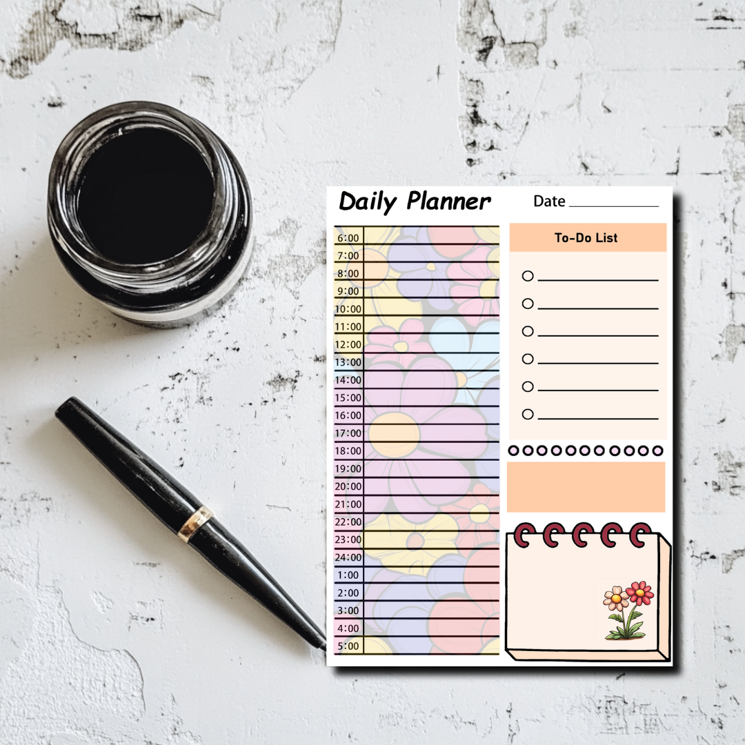 Floral Daily Planner Pad – 24-Hour Time