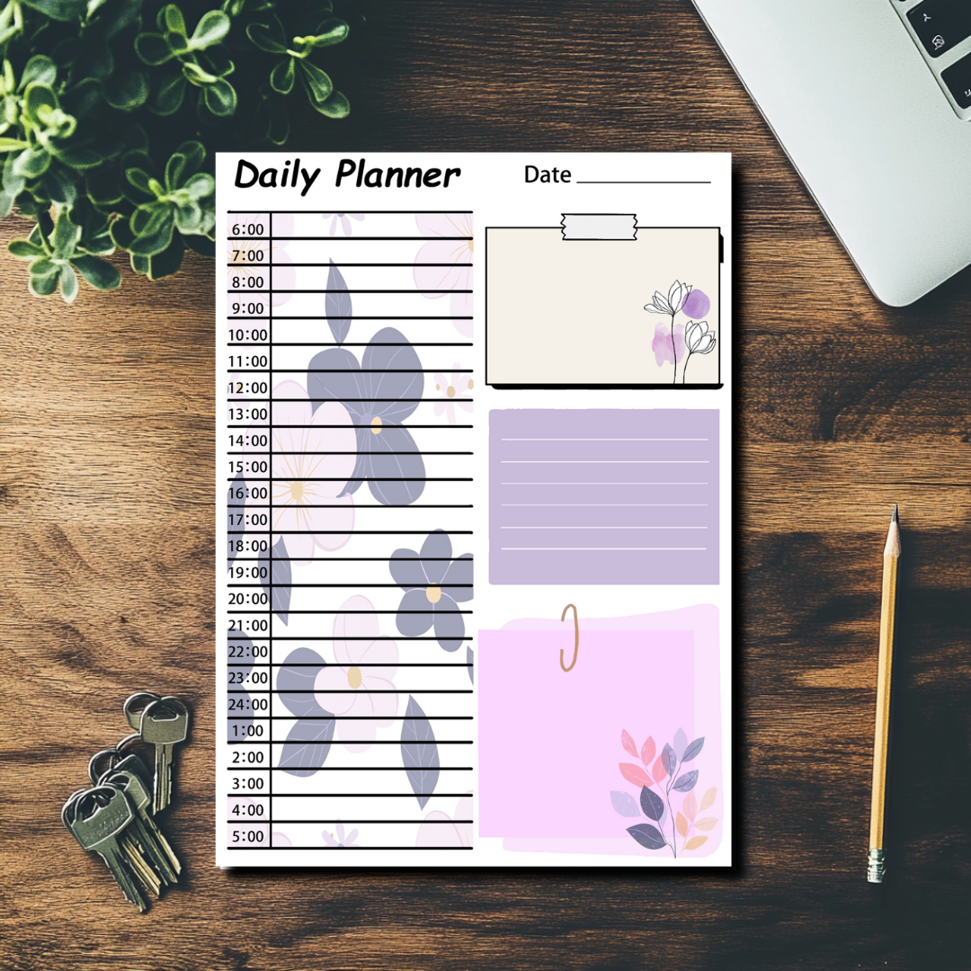 Floral Daily Planner Pad – 24-Hour Time