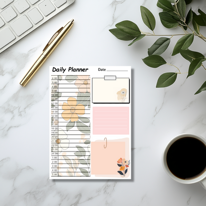 Floral Daily Planner Pad – 24-Hour Time