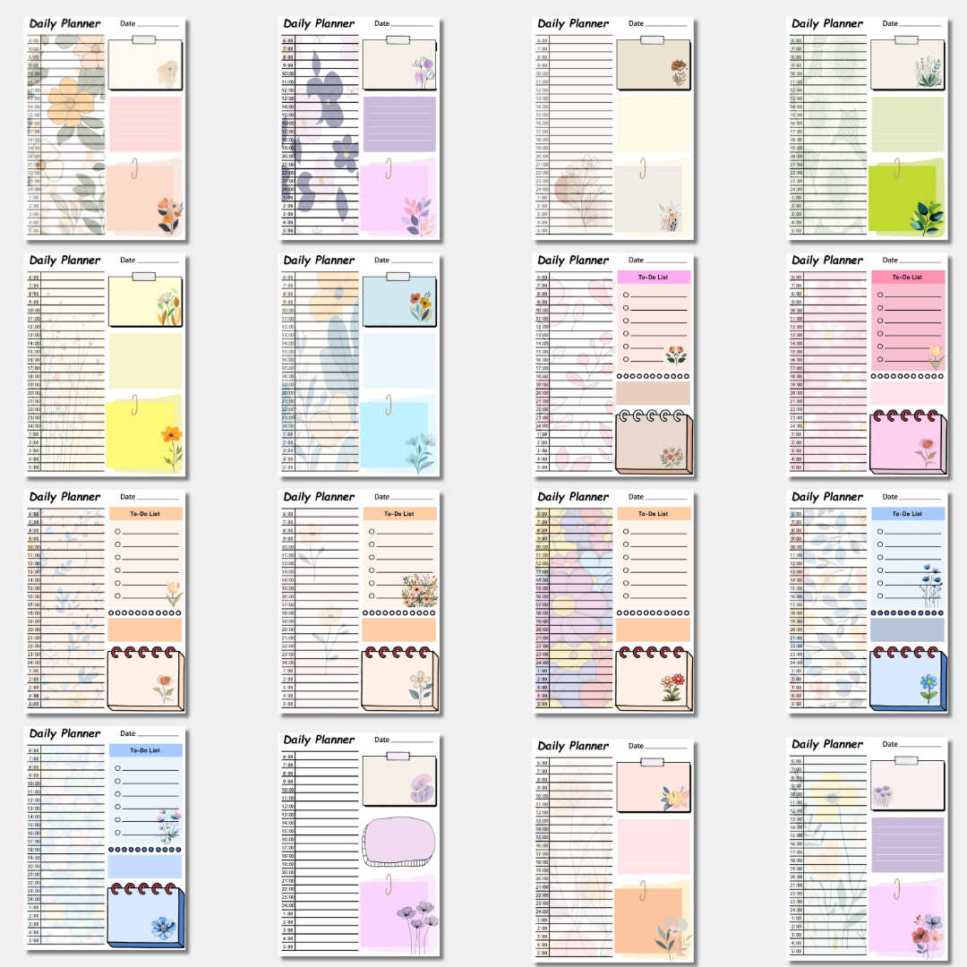 Floral Daily Planner Pad – 24-Hour Time