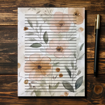 24 sheet Blossom & Lines – 8.5" x 11"  Letter Size Floral Stationery Paper