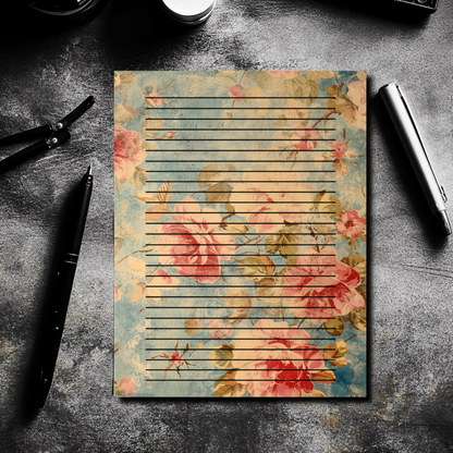 24 sheet Blossom & Lines – 8.5" x 11"  Letter Size Floral Stationery Paper