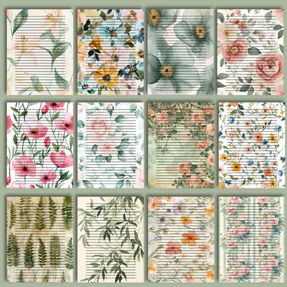 24 sheet Blossom & Lines – 8.5" x 11"  Letter Size Floral Stationery Paper