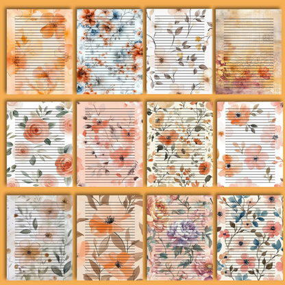 24 sheet Blossom & Lines – 8.5" x 11"  Letter Size Floral Stationery Paper