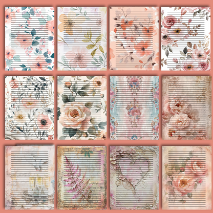 24 sheet Blossom & Lines – 8.5" x 11"  Letter Size Floral Stationery Paper