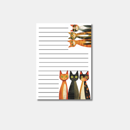 Artistic Cat Memo Pad-Abstract Feline Designs with Lined Pages